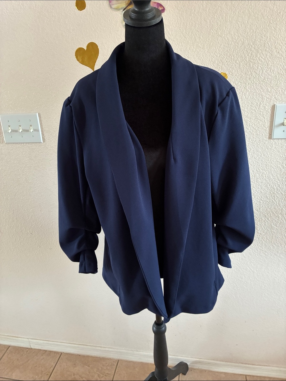 Cato Navy Draped Open-Front Blazer